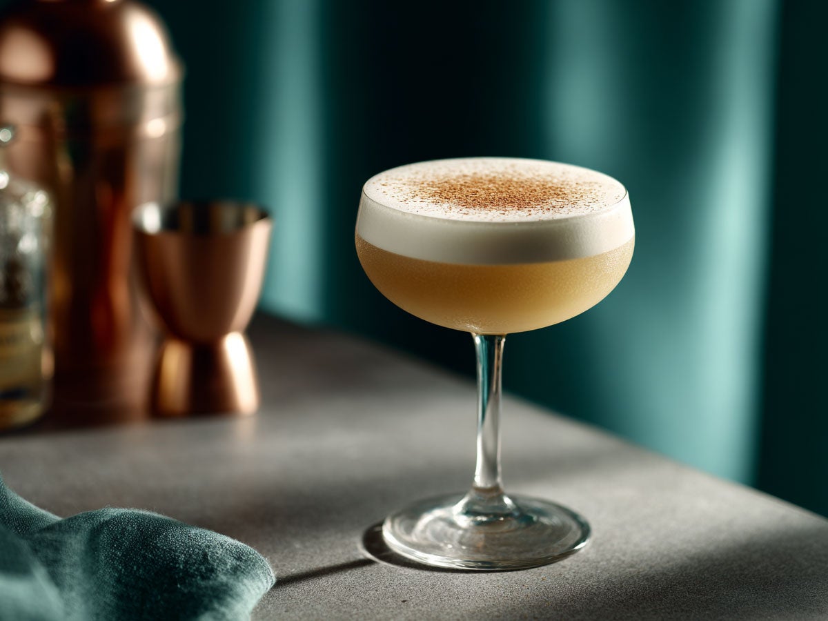 A bright yellow cocktail with cinnamon sprinkled on top. Created by AI. Edited by Pernod Ricard Sweden
