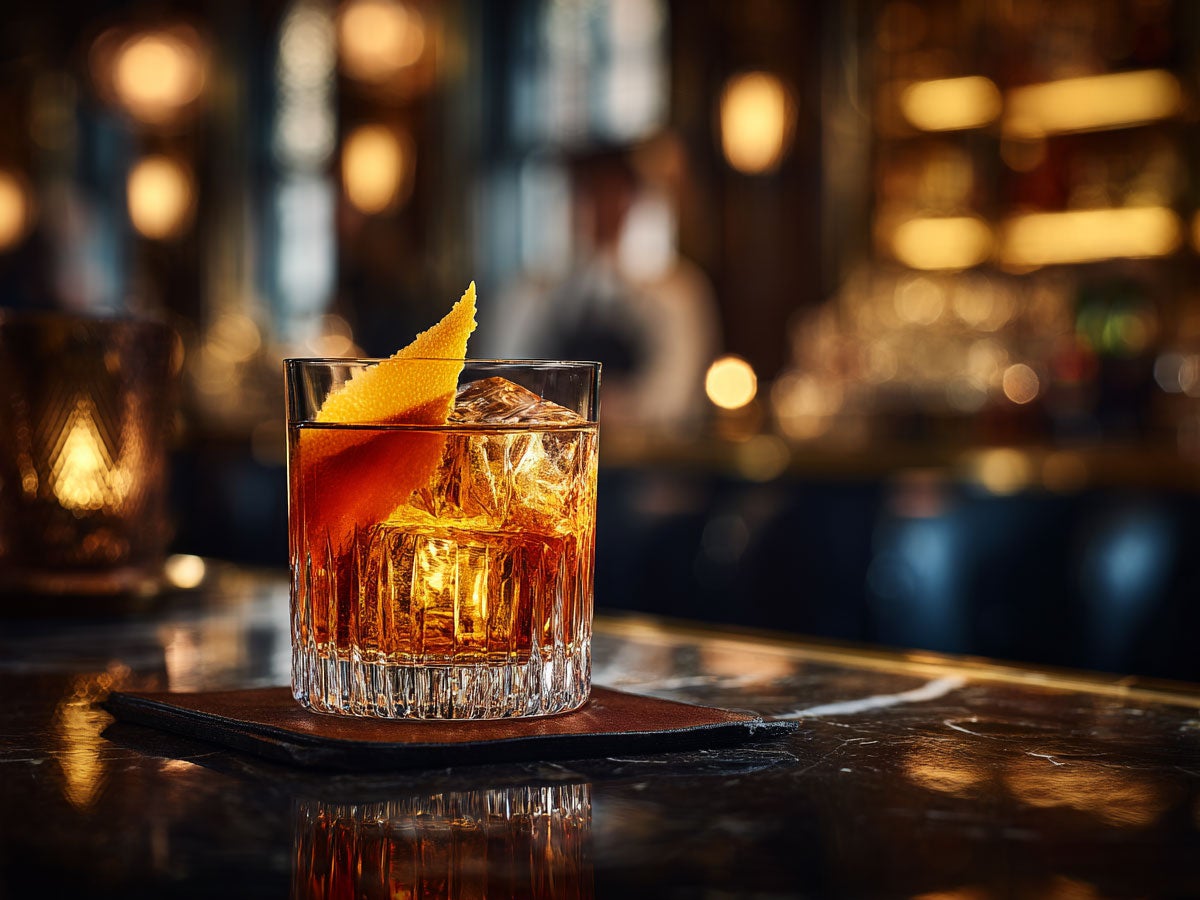 An Irish old fashion drink on a barcounter. Created by AI. Edited by Pernod Ricard Sweden