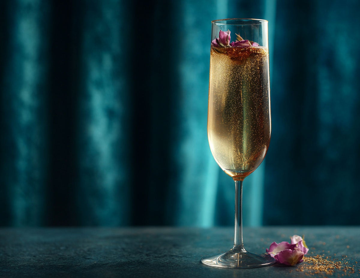 A pale golden colored drink in a champagne glass. Created by AI. Edited by Pernod Ricard Sweden