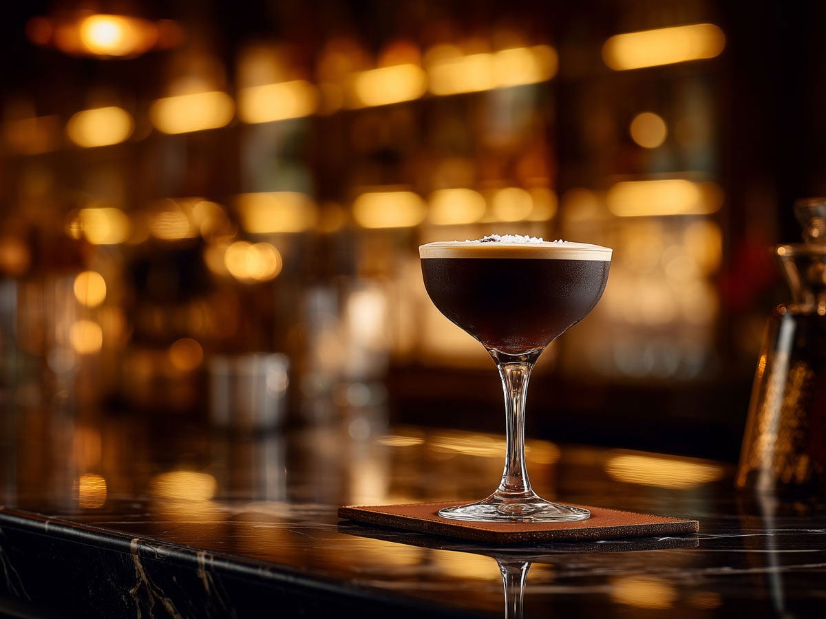 An espresso martini in a cocktail glass. Created by AI. Edited by Pernod Ricard Sweden