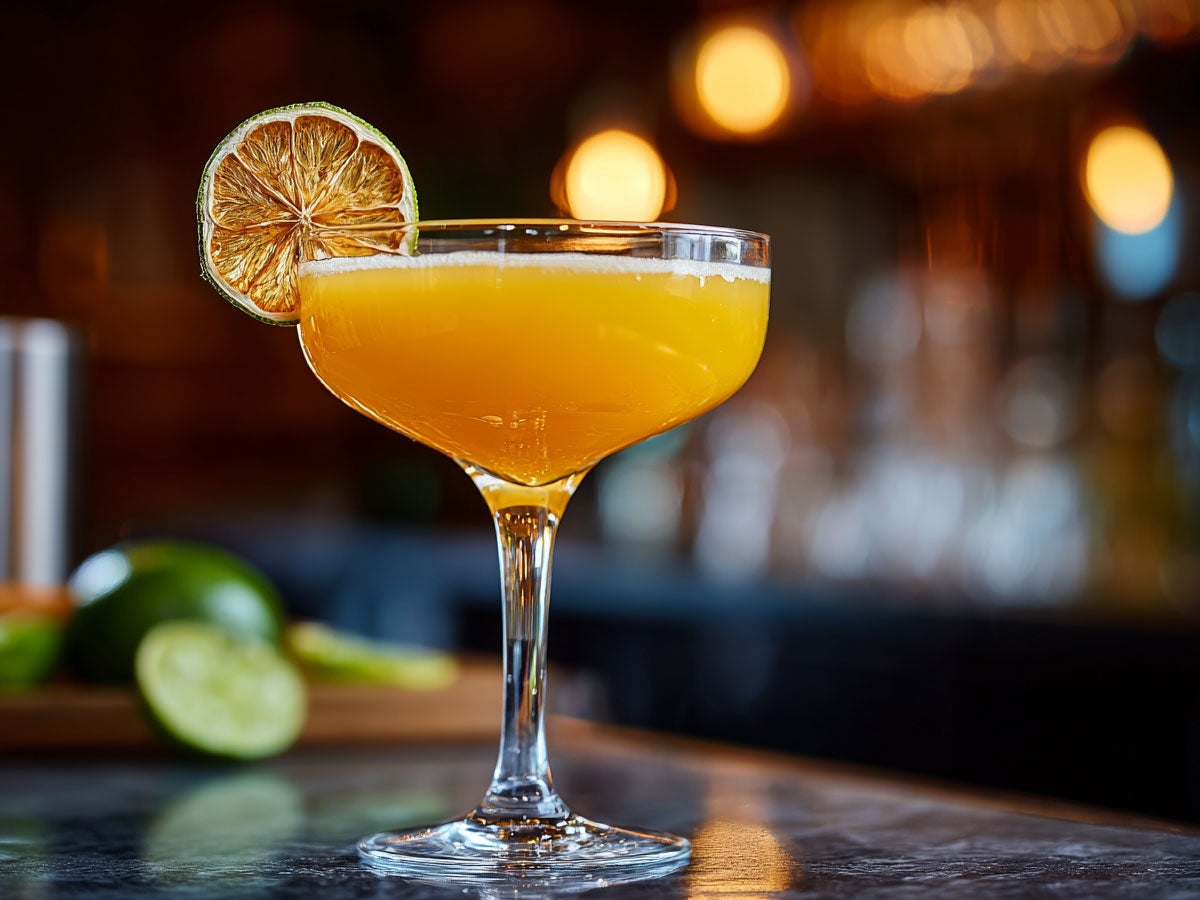 A mango margarita cocktail served in a bar. Created by AI. Edited by Pernod Ricard Sweden